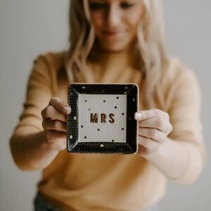 Black and White 'MRS' Honeycomb Tile‎ Jewelry Dish